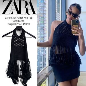 Zara Black Halter Knit Top